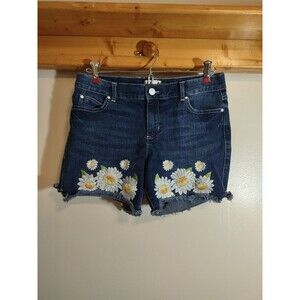 Jordache Girls 18 Daisy Embroidered Raw Hem Medium Wash Jean Shorts